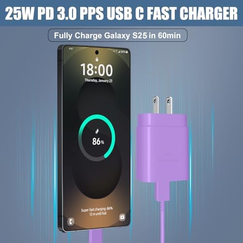 Elevate Your Charging Experience: 25 W USB C Fast Charge Block with 10 Ft Type C Cable for Samsung Galaxy S21-S24 & Note 20 – Optimal Power Delivery for Home and Travel – Exceptional Speed, Enhanced Safety Features, and Ultimate Compatibility for Android Devices