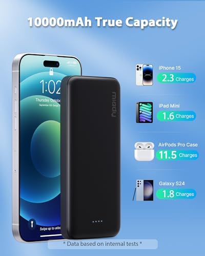 Miady 2-Pack 10000 m Ah Slim Dual USB Portable Power Bank with Type-C Fast Charging – Ultimate Backup Solution for i Phone 16/15/14/13, Galaxy S24/22, i Pad, and Android Devices (Vibrant Red & Blue) – Stay Connected Anywhere!