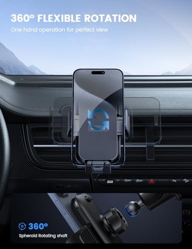 Lamicall 2025 Car Phone Holder with Wider Clamp & Metal Hook – Enhanced Air Vent Mount for Thick Case Compatibility, 360-Degree Rotation, Easy Installation, Dark Grey Finish for Ultimate Hands-Free Navigation and Safety