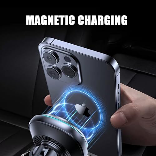 CLOUDMALL Premium Wireless Charging Mount for Tesla Model 3 & Y – 15 W Fast Charger with Cooling Fan & Adjustable Magnetic Holder for i Phone 12-15 Series – Ultimate Convenience for On-the-Road Power and Navigation