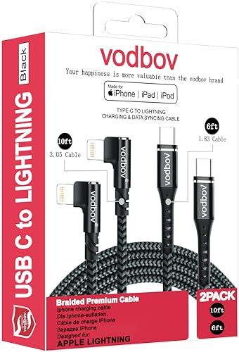 USB-C to Lightning Braided Charging Cable Duo – Fast Charging 90 Degree Right Angle Cord for i Phone – MFi Certified, Durable 10 ft & 6 ft Lengths in Sage Purple – Optimal Comfort & Style for Gaming and Daily Use