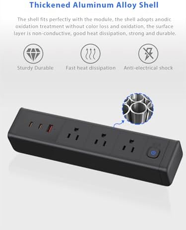 Ultimate Nightstand Charging Station with 4 Ultra-Fast USB-C Ports & 2 QC 3.0 USB-A Ports, 3 AC Outlets – Desk Edge Mount Power Strip with Advanced Surge Protection for Home Office & Bedroom (Sleek Black Finish) – Elevate Your Charging Efficiency and Style