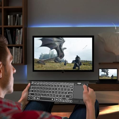 Elevate Your Smart Home Experience with the Arteck Universal Backlit Bluetooth Keyboard – 7-Color Customizable Illumination, Integrated Touchpad & Effortless Media Control for TVs, Laptops, Tablets & More – Ultimate Compatibility & Portability for All Your Devices