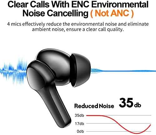 Premium Bluetooth 5.3 Wireless Earbuds – Hi-Fi Stereo Sound with IPX8 Waterproof Protection, Deep Bass Headphones Featuring Advanced Noise Cancelling with 4 Mics for Clear Calls, Perfect for i OS & Android – Ideal for Workout and Daily Use – Sleek Black Design
