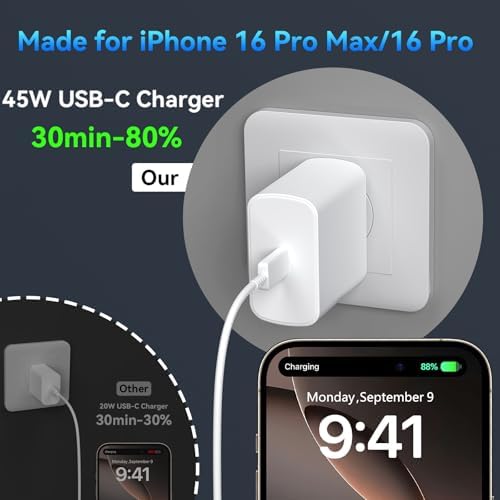 Elevate Your Charging Experience with the 45 W Super Fast USB-C Charger and 6.6 FT Cable – Optimal for i Phone 16 Pro Max, i Pad, and Android Devices – Compact, High-Efficiency Power Adapter with Advanced Safety Features for On-the-Go Users