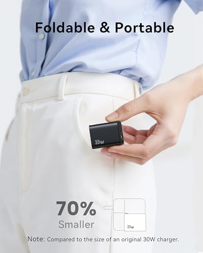 33 W USB C Wall Charger Block, Ga N PD3.0 Dual-Port Power Adapter for Fast Type C Charging – Compact & Foldable Plug for i Phone 16/15/14/13/12, Samsung Galaxy, i Pad, Air Pods – Enhanced Efficiency & Compatibility in Grey