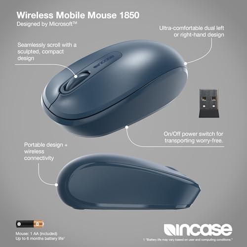 Light Orchid Incase Wireless Mobile Mouse 1850 – Microsoft-Designed, Ambidextrous Comfort, 6-Month Battery for Ultimate Portability, Nano Transceiver for Seamless Connectivity, Compatible with Mac & Windows 8/10/11 – Elevate Your Productivity and Style