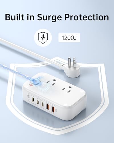 Effortless Power: 65 W USB Charging Station with Surge Protection – 5 FT Flat Extension Cord for Travel, Home, Office & School – Multi-Device Charging Hub for Fast, Safe Energy Delivery – Lightweight & Compact Design for Ultimate Portability