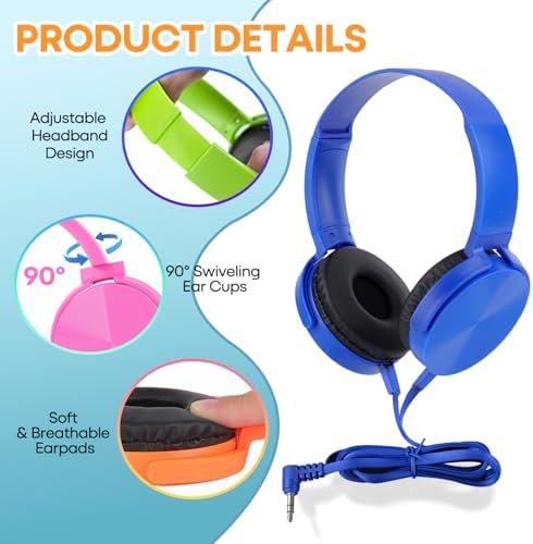 Exceptional Wireless Comfort for Learning – 2 Pack Kids Headphones with Soft Swivel Ear Pads for Engaging Online Education, Stylish Light Blue & Purple On-Ear Designs Ideal for School Use and Virtual Classrooms, Durable Wired Connectivity for Laptops and Meetings