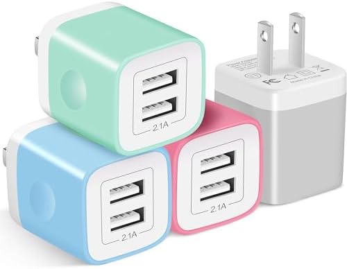 Fast Charging Dual Port USB Wall Charger 4-Pack – 2.1 A Power Adapter for i Phone 14, Samsung, Android Devices – Compact & Reliable Charging Block for Home and Travel – Enhanced Compatibility for Busy Lifestyles