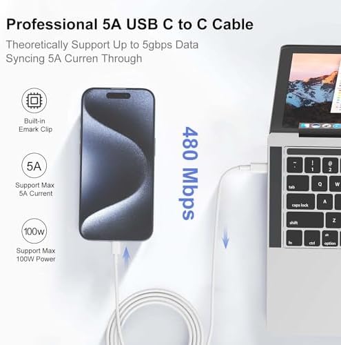 240W USB C Charging Cable for MacBook Pro/Air & for iPhone 16/15 Pro Max, MFi Certified 48V/5A Super Fast Charger Cord 6ft, PD 3.0 Compatible with iPad Pro 12.9/11, Samsung S25/S24(2-Pack) – Enhanced Compatibility and Speed