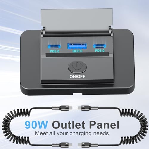Dual 90 W 12 V USB Outlet Charger Panel – Ouffun Fast Charging Solution for Cars, RVs, and Trucks with Dual 36 W PD & QC3.0 Technology and 2 x 65 W USB C Cables – Seamless Installation for Ultimate Convenience and Compatibility