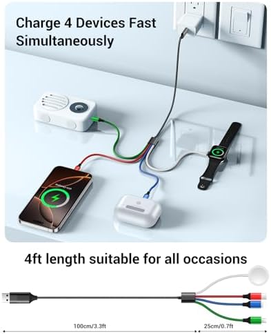 Temdan 3-in-2 USB C Charging Cable: Versatile Multi-Device Charger for Apple Watch Ultra, SE & i Phone 12-16 – Rapid Charge, Compact Travel Essential – Stylish Pink Smartwatch Accessory for On-the-Go Power Solutions