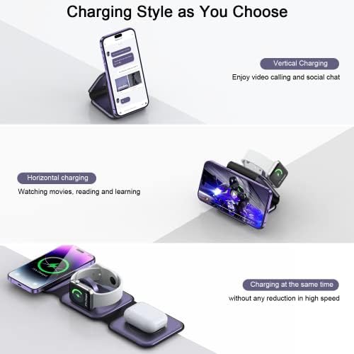 RTOPS 3-in-1 Magnetic Wireless Charging Station for i Phone, Apple Watch, and Air Pods – Compact Ga N Travel Charger with Enhanced Speed and Compatibility for i Phone 16/15/14/13/Pro/Max, Air Pods 4/3/2/Pro – All-in-One Solution for Ultimate Convenience and Efficiency