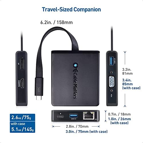 Maximize Your Productivity with the Cable Matters 7-in-1 USB C Hub: Triple Display & 100 W Charging for Mac Book Pro, Dell XPS & Surface Pro – HDMI, Display Port, VGA, 2 USB 3.0 Ports & Gigabit Ethernet for Seamless Connectivity and Efficiency