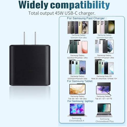 Dual 45 W Super Fast Type C Charger Pack with 10 FT Cables – Ultimate Fast Charging Solution for Samsung Galaxy S25/S24/S23 Series & Galaxy Tab S8 – Unmatched Compatibility and Long Reach for Effortless Power Delivery