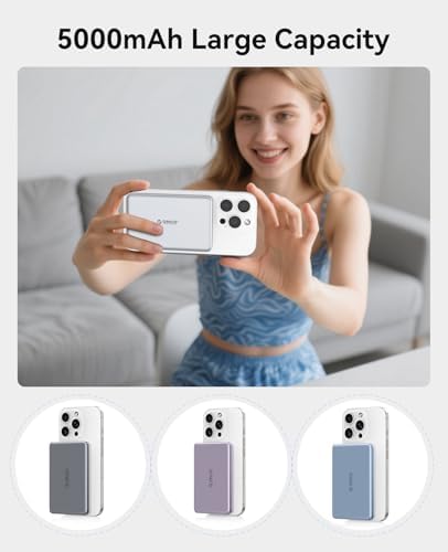 Ultra-Slim ORICO Kada Mag Safe 5000 m Ah Wireless Power Bank – Fast 20 W PD Charging with Type-C Cable – Essential Portable Charger for i Phone 12/13/14/15/16 Pro/Pro Max/Plus/Mini – Lightweight, Durable, and Magnetic Design for Effortless On-the-Go Power Solutions