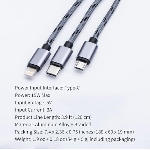 Type-C to 3 Multiple Charging Cable – 3.94 ft (120cm), Micro, Type C, for I Product Device Compatible, 3 in 1 Multiple Charger – Enhanced Compatibility and Speed