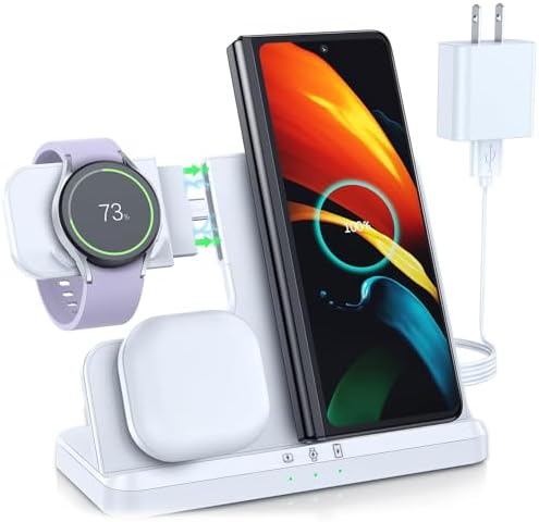 Ultimate 3-in-1 LK Wireless Charging Station for Samsung Devices – Fast Charging Hub for Galaxy Watch Ultra/7/6 Classic/5 Pro, S23/S22/S21 Series, Z Fold/Flip Models & Galaxy Buds – Enhanced Compatibility, Sleek White Design for Home & Office Use