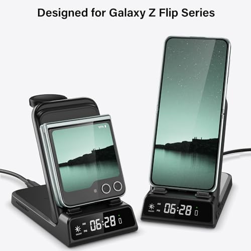 Ultimate 3-in-1 Wireless Charging Station for Samsung Z Flip Series & Galaxy Devices – Fast Charging Dock for Galaxy Watch Ultra/7/6/5 Pro & Galaxy Buds – Travel-Friendly, Adapter-Free Design for Enhanced Compatibility and Efficiency