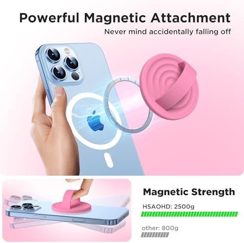 Upgraded Magnetic Phone Grip for i Phone: Premium Silicone Loop Holder with Mag Safe Compatibility – Ergonomic 360-Degree Stand, Non-Slip Design in Sleek Black for Enhanced Comfort and Secure Handling on i Phone 16/15/14/13/12 Pro Max/Plus