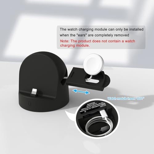 Dual Device Charging Dock for i Phone & Apple Watch – 15 W Fast Charging Station, Silicone Holder for i Phone 14/13/12/Pro/Mini/Pro Max & Apple Watch Series 9/8/7/6/5/4/3/2/SE/Ultra/Ultra2 (Sleek Black) – Ultimate Space-Saving Solution with Enhanced Stability and Quick Access