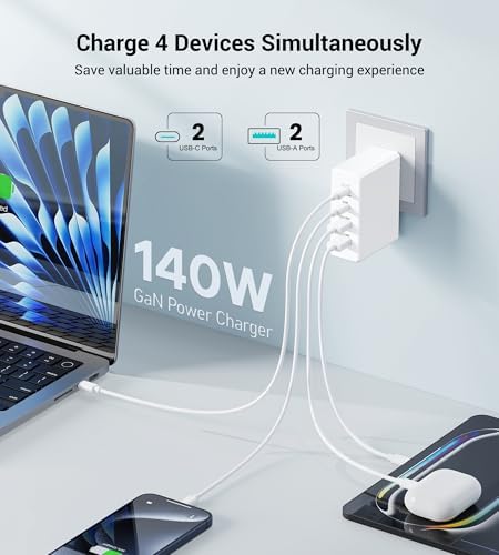 High-Efficiency 140 W USB-C Fast Charger: Versatile Multi-Device Power Hub for Mac Book Pro, i Phone 16/15/14/13 Pro Max, i Pad Pro & Samsung Galaxy – Compact Travel Charger for On-the-Go Professionals