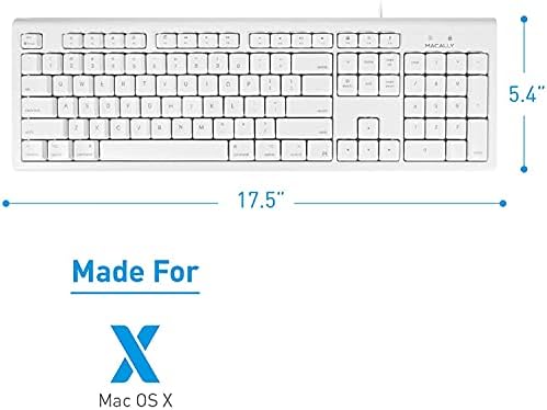 Macally Wired Full-Size Keyboard for All Macs – USB-Compatible, Spill-Proof Design with Number Pad & 16 Apple Shortcuts – Boost Your Productivity in Style!