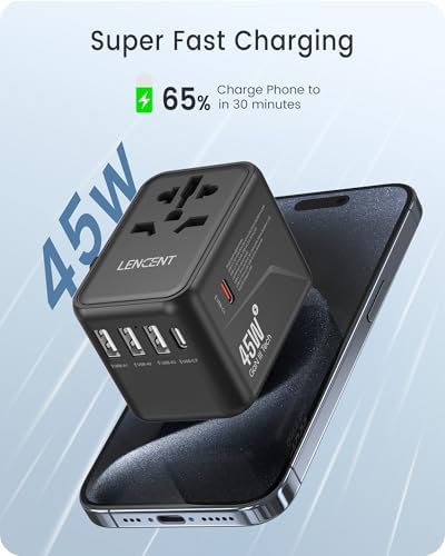 LENCENT 20 W Fast Charging Universal Travel Adapter – Compact International Power Converter with Dual USB and USB Type-C Ports – Ultimate Solution for Worldwide Device Charging in USA, UK, EU, and AUS (Black) – Reliable and Safe Charging for Global Explorers