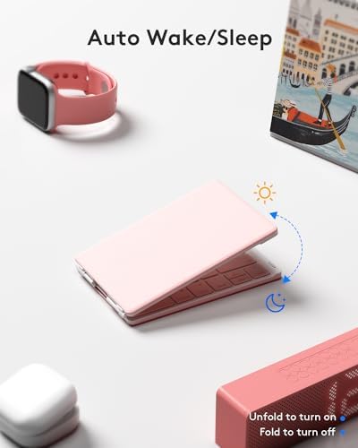 Samsers Portable Foldable Bluetooth Keyboard – Ultra Slim Wireless Keyboard with Stand for i OS, Android & Windows Devices – Rechargeable Multi-Device Travel Keyboard for Effortless Typing on the Go – Sleek Black Design