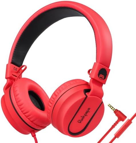 Rockpapa 950 Kids Wired Headphones – Vibrant Black and Green On-Ear Style with Built-in Microphone for Enhanced Online Learning, Foldable for Ultimate Portability, Compatible with Laptops, Tablets, and Chromebooks for Seamless Classroom Engagement and Daily Use