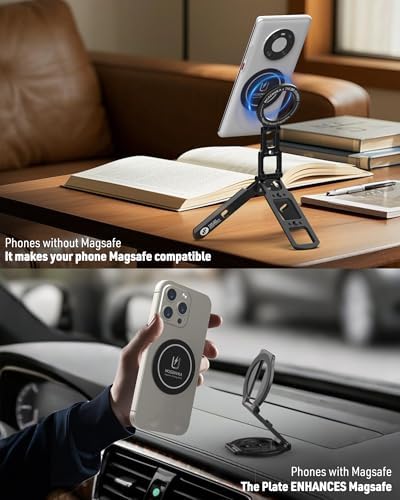 Universal Magnetic Phone Mount Plate,Strong Adhesive Plate for Magnetic Car Mount, Phone Sticker for iPhone 16e and All Smartphones and Cases-Slim,Lightweight,and Reusable (Black-4 Pack) – Enhanced Compatibility and Speed