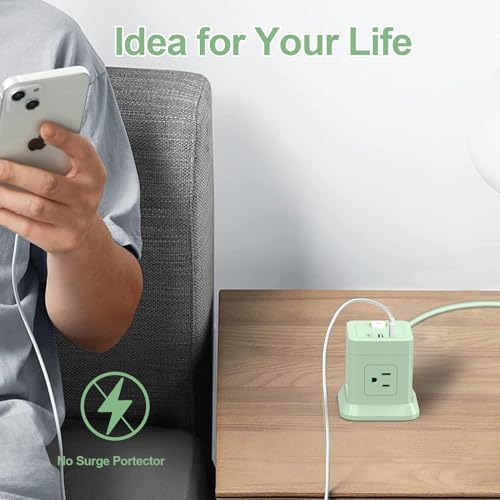 FDTEK Cube Power Strip with 4 Spacious Outlets & 3 USB Ports (1 USB-C) – Compact Green Power Solution for Home, Office, and Travel – Ultimate Surge Protection & Fast Charging Convenience