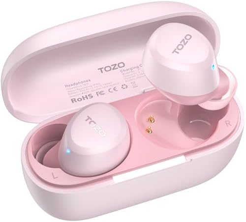 TOZO A1 Wireless Earbuds – Bluetooth 5.3 Lightweight IPX5 Waterproof Earphones with Dual Mic for AI Calls, Immersive Sound Experience, Customizable 32 EQ Presets via App, Ergonomic Fit & Portable Charging Case for Active Lifestyles