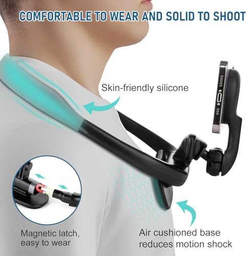 Magnetic Neck Phone Holder, Hands Free POV/Vlog Selfie Mount Flexible Neck Phone Holder for Recording, Magnetic Phone Chest Mount for iPhone 16 15 14 13 Seires and All Smartphones – Enhanced Compatibility and Speed