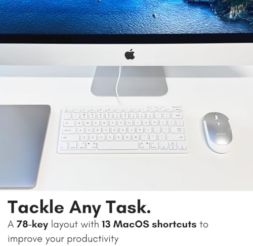 Compact Macally Wired Keyboard for Mac and Windows – Sleek USB Mini Keyboard with 78 Scissor Switch Keys – Effortless Plug and Play Design for Enhanced Typing Speed – Ideal Space-Saving Solution for Modern Workspaces – Durable Aluminum Finish for Long-lasting Performance and Style
