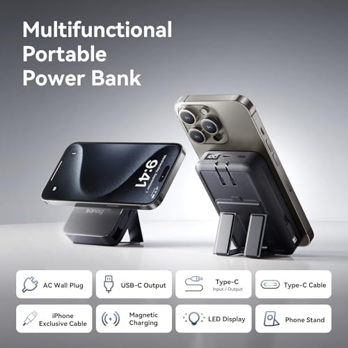 Sanag K69 5-in-1 Multifunctional Power Bank with Built-in AC Plug – 10000 m Ah High-Capacity Portable Charger for Seamless Multi-Device Charging, Magnetic Wireless Functionality, and Innovative Foldable Stand for Ultimate Convenience