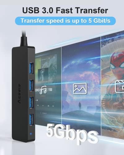 Ultra-Slim 4-Port USB 3.0 Hub with 2 ft Extended Cable – High-Speed Data Transfer for Mac Books, PCs, and More – Compact USB Expander for Enhanced Connectivity, Ideal for On-the-Go Professionals and Home Offices