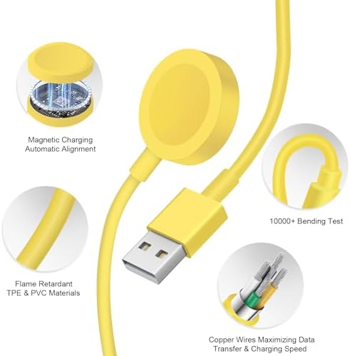 Chic 3.2 FT Wireless Fast Charger for Apple Watch – Effortless Charging Solution with Stylish Pink Design, Compatible with All Series 1-10, Includes Wall Plug for Ultimate Portability and Quick Power-Ups for Active Lifestyles