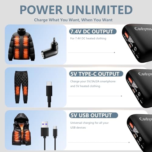 Ultimate 7.4 V 16000 m Ah Heated Vest Battery Pack – Portable Power Bank with DC Adapter for Heated Jackets – Long-lasting Warmth & Versatility for Outdoor Adventures – Ideal for Cold Weather Comfort and Device Charging