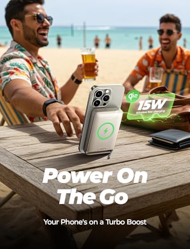 LISEN Qi2 Certified 15 W Mag Safe Portable Charger – 10,000 m Ah Battery Pack with Foldable Stand, Fast 30 W USB-C Charging for i Phone 16/15/14/13 – Sleek Wireless Power Bank for On-the-Go Convenience and Enhanced Compatibility