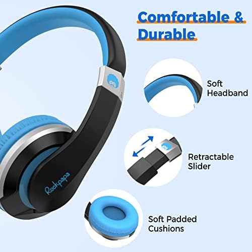Rockpapa HS20 Kids Wired Headphones – Super Lightweight & Foldable Design with Integrated Microphone, Perfect for School, Travel & Entertainment – Compatible with Tablets & Smartphones, Stylish Black & Orange for Ages 3-15, Ideal for Learning, Play, and Hands-Free Communication