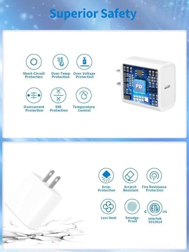 Experience Rapid Power with esbeecables 3-Pack 20 W Type C Fast Charger Set – Compatible with i Phone 14/13/12/11 Pro Max, i Pad, and Air Pods Pro – Includes 6 FT USB C Charging Cable for Ultimate Convenience and Enhanced Safety Features – Ideal for Home, Office, and Travel – Stay Charged and Ready to Go!