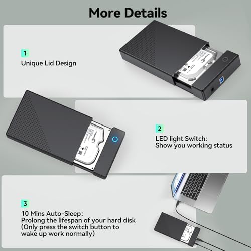 CLAVOOP 3.5-Inch SATA Hard Drive Enclosure – USB 3.0 External Case for Enhanced 20 TB Data Storage & Recovery, Optimal UASP Support for Fast File Transfers, 12 V 24 W Power Adapter Included, Ideal for PS5 and Xbox Compatibility