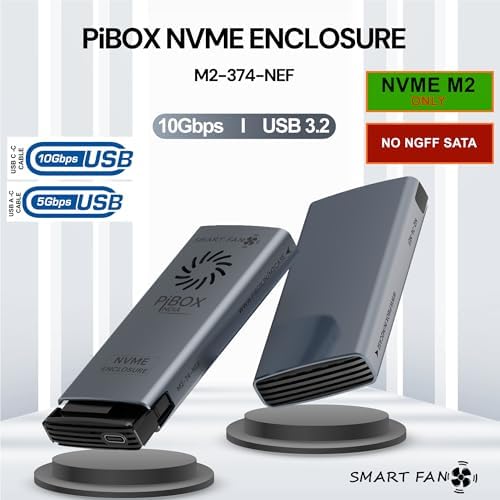 High-Speed Pibox India NVMe M2 Enclosure with Fan – USB 3.2 10 Gbps Tool-Free SSD Adapter for 2230/2242/2260/2280 M & B&M Keys – PCI-E NVMe Reader with Enhanced RTL9210 Performance and Heat Dissipation Solutions