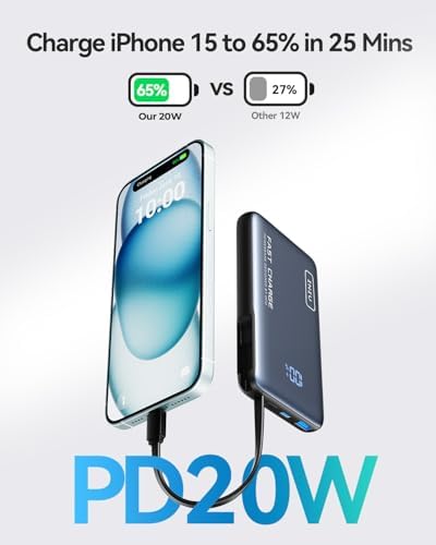 Discover the INIU 10,000 m Ah Power Bank with Built-in USB-C Cable – Your Ultimate On-the-Go Charging Solution for i Phone 15/14/13/12/11, Samsung S22/S21, Google Devices, Air Pods, and i Pads – Fast 20 W Charging for Effortless Power Management. Stay Connected with Enhanced Compatibility and Sleek Design, Perfect for Travelers and Busy Professionals. Experience Convenience and Efficiency with This Lightweight Portable Charger That Fits Seamlessly into Your Lifestyle. Never Miss a Moment with Reliable Power at Your Fingertips – Ideal for Streaming, Working, or Navigating!