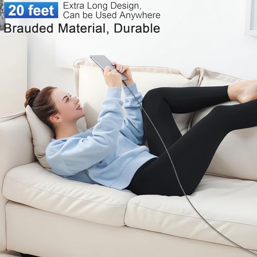 Experience the Ultimate Convenience with a 20 FT MFi Certified i Phone Charger Cord – Versatile 4-in-1 USB-C and Lightning Fast Charging Cable for i Phone, i Pad Pro, Galaxy, Mac Book, and Huawei Devices – Durable Nylon Braided Design for Long-Lasting Performance and Enhanced Charging Speed up to 60 W – Perfect for Seamless Data Transfer and Flexible Device Use at Home or Office