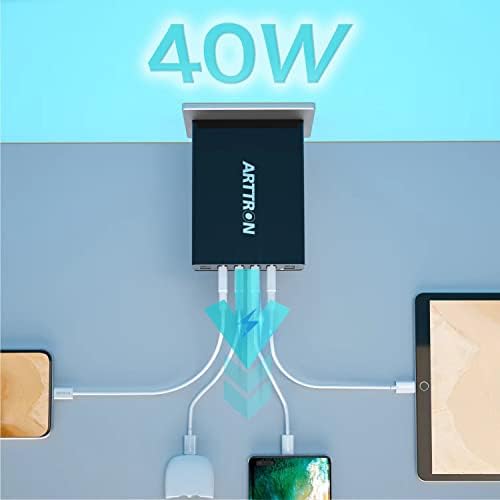 Arttron 40 W 6-Port Foldable USB Wall Charger – Ultimate Fast Charging Adapter for i Phones, i Pads, Tablets & Smartphones – Compact, Multi-Device Power Solution with Safety Features for Home and Office Efficiency