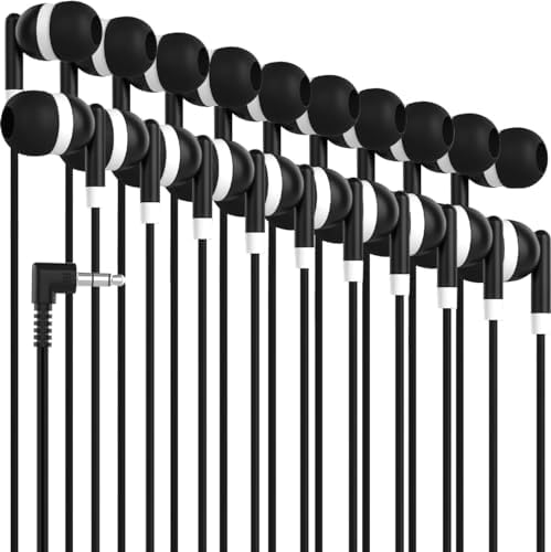 Maeline 20-Pack Tangle-Free Stereo Earbuds – Premium Wired Headphones for K-12 Classrooms, Libraries, Travel, and Fitness – High-Fidelity 3.5 mm Compatibility for Phones, Tablets, and Laptops – Sleek Jet Black Design for Ultimate Convenience and Storage Efficiency