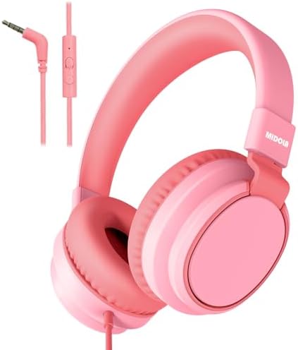 MIDOLA Kids Over-Ear Headphones: Safe Audio Experience with Noise Limitation, Foldable & Travel-Friendly Design, Custom Volume Control (85/110 d B), Built-In Microphone, and AUX Compatibility for School, Gaming, and Family Adventures in Sleek Black